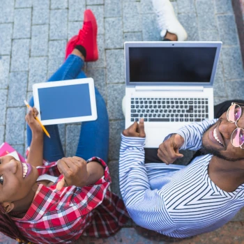 Happy employees collaborating